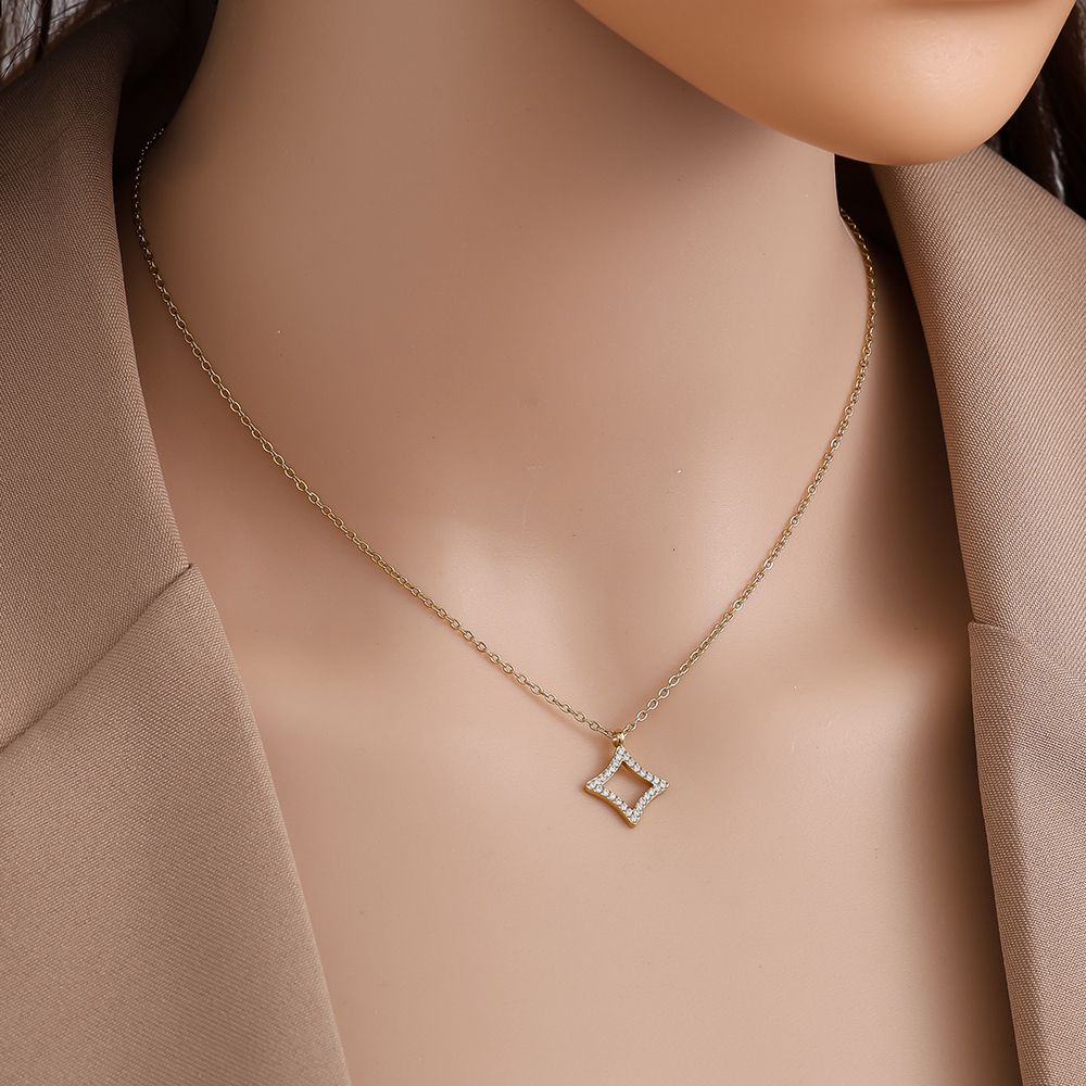 41cm Diamond Rhombus Halskette 14K vergoldet