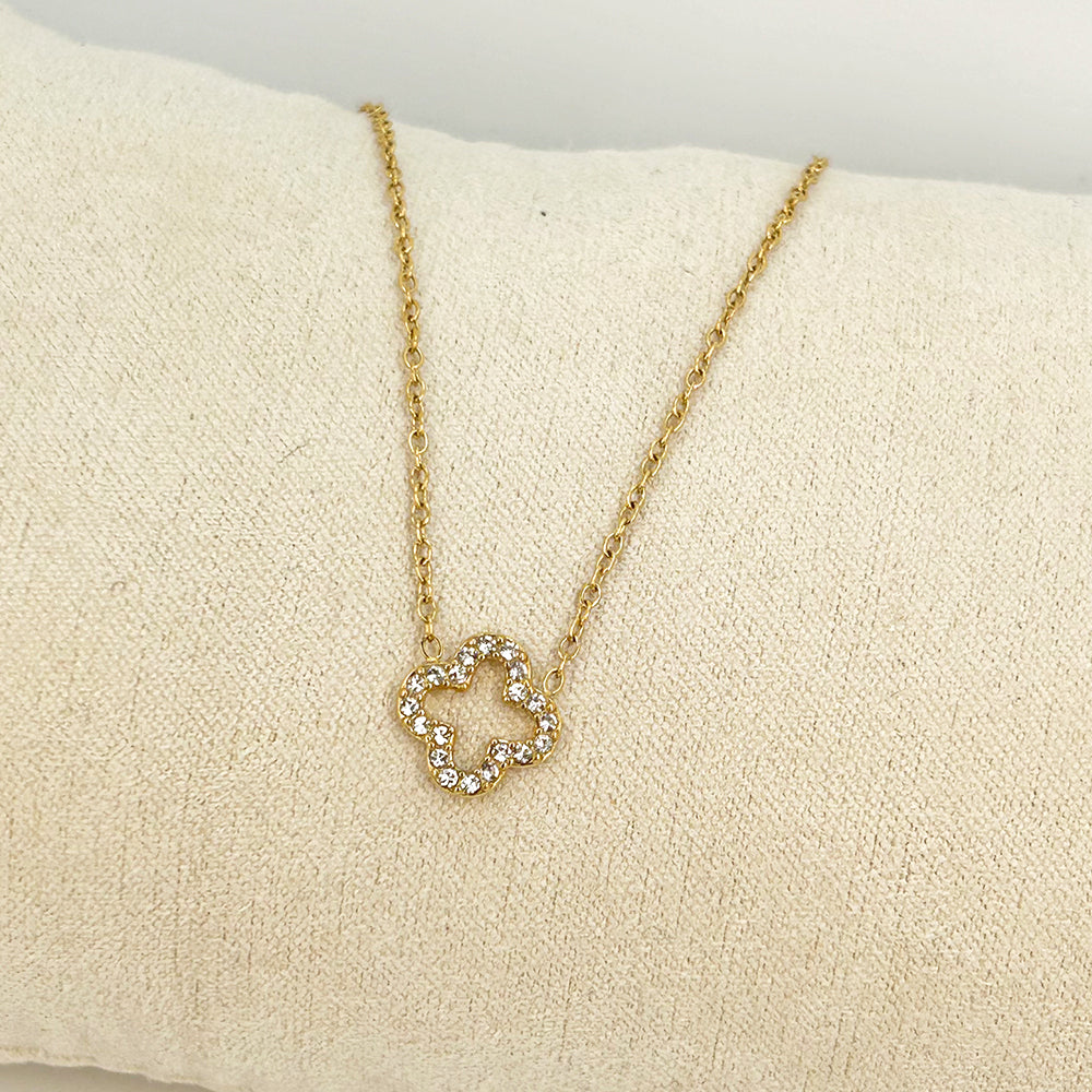 43cm Lucky Leaves Diamond Halskette 14K vergoldet