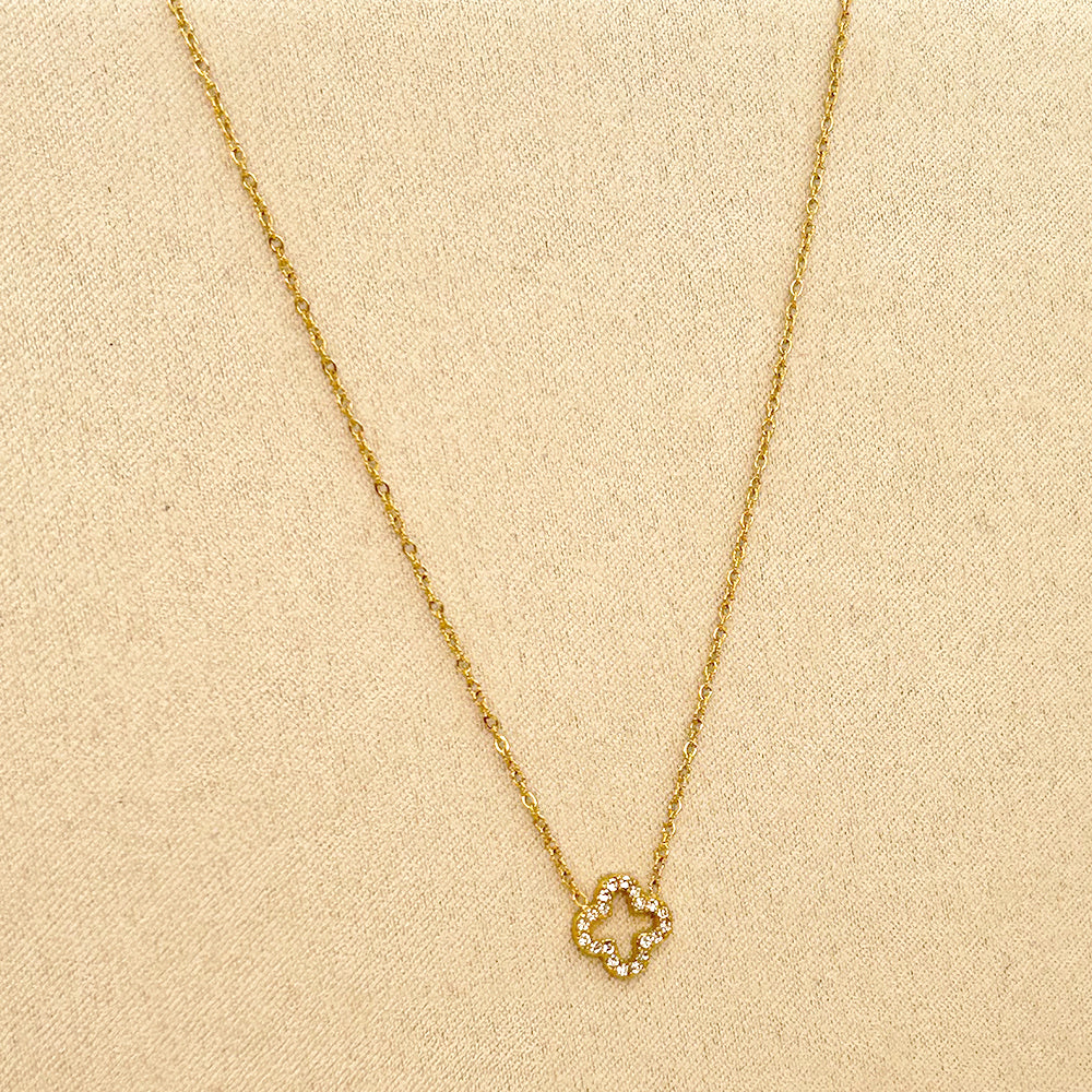 43cm Lucky Leaves Diamond Halskette 14K vergoldet