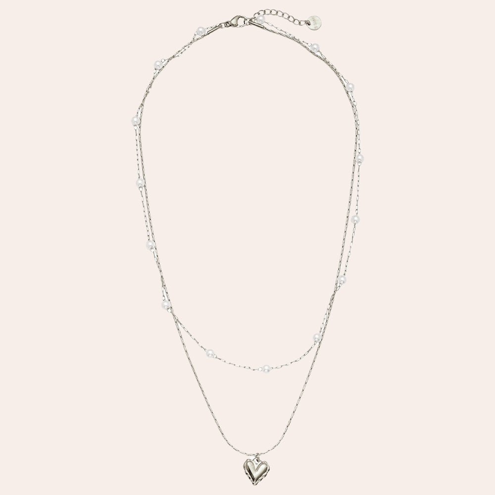 46cm Two Layer Pearl And Heart Halskette 14K vergoldet