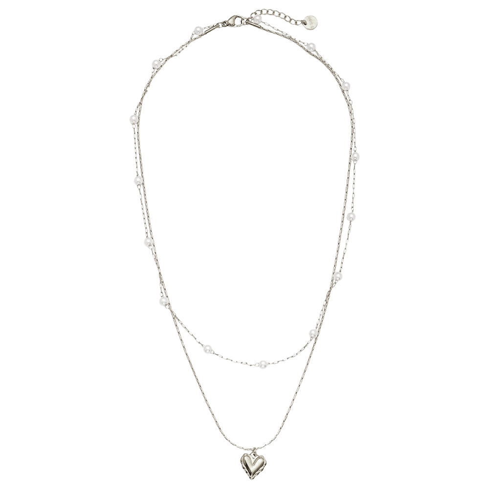 46cm Two Layer Pearl And Heart Halskette 14K vergoldet