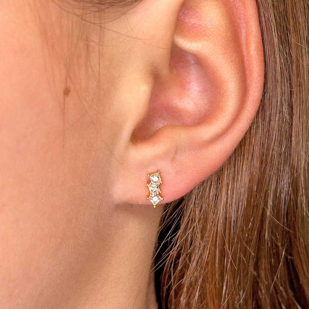 Three Diamonds Cube Ohrringe 14K vergoldet