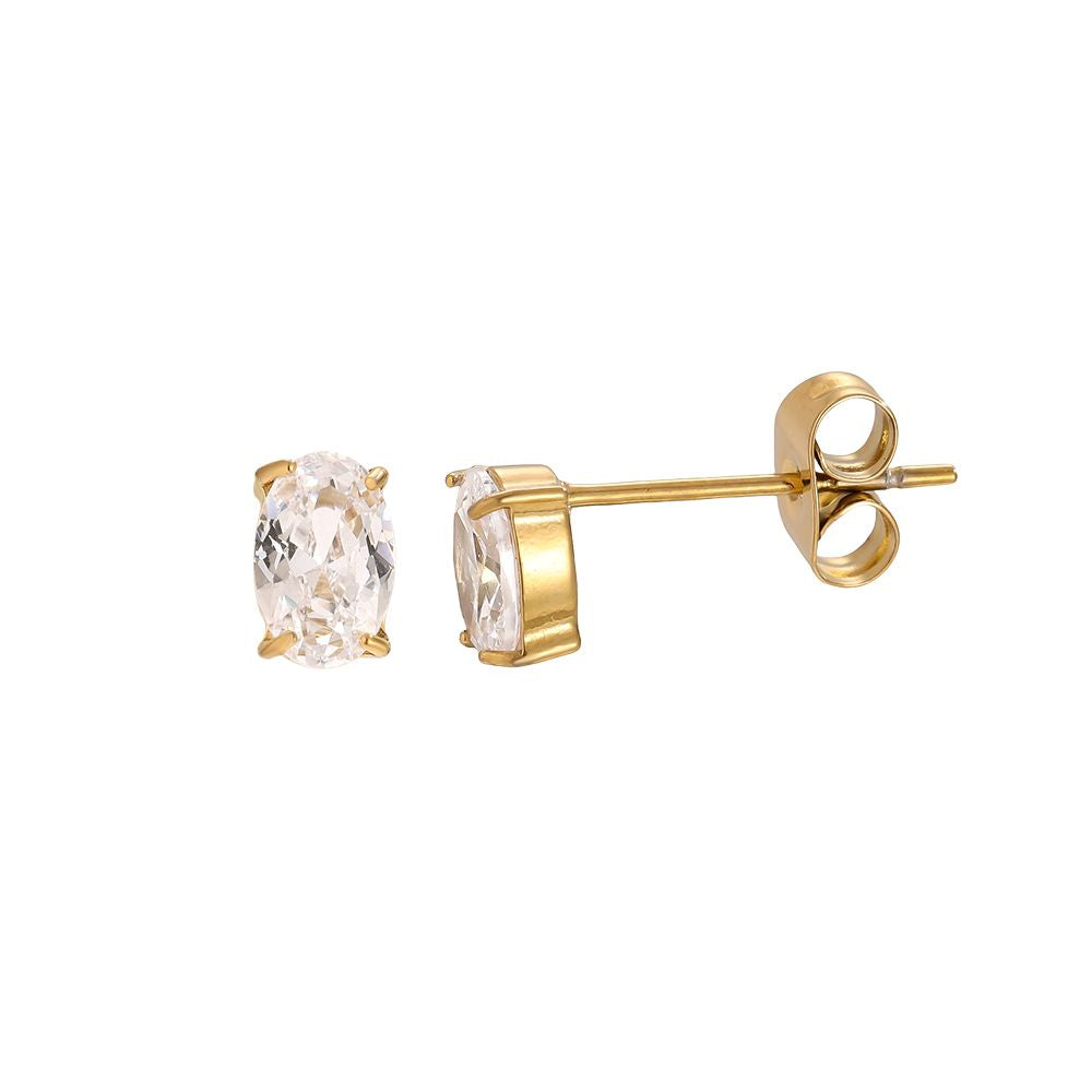 Single Oval Diamond Ohrringe 14K vergoldet