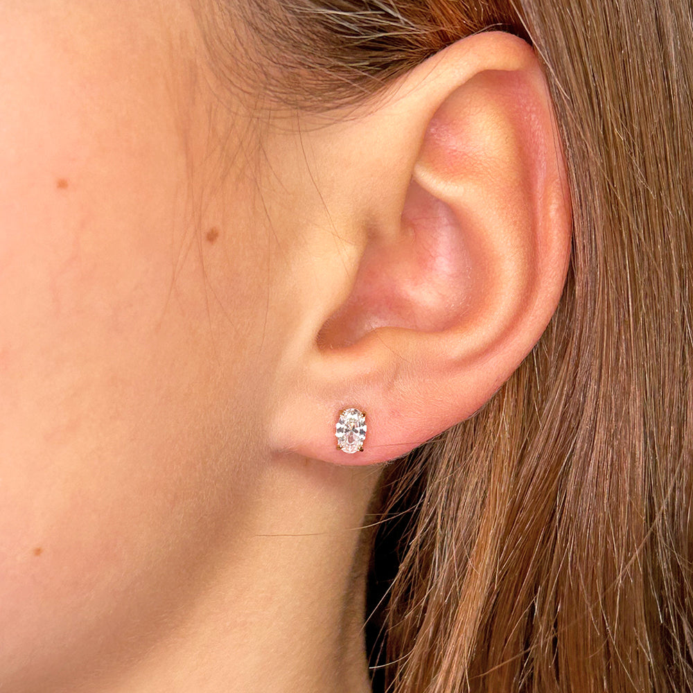 Single Oval Diamond Ohrringe 14K vergoldet