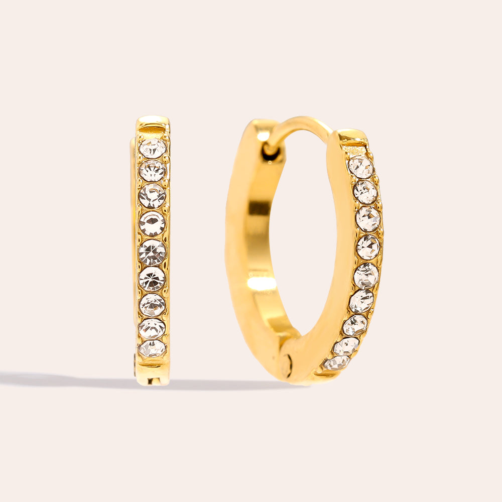 14mm Simple Diamonds Hoop Ohrringe 14K vergoldet