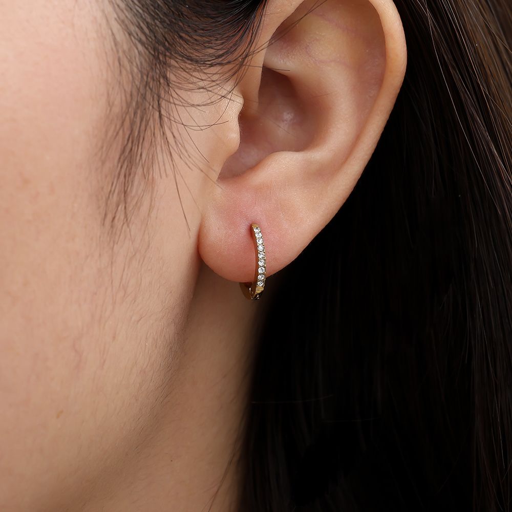 14mm Simple Diamonds Hoop Ohrringe 14K vergoldet