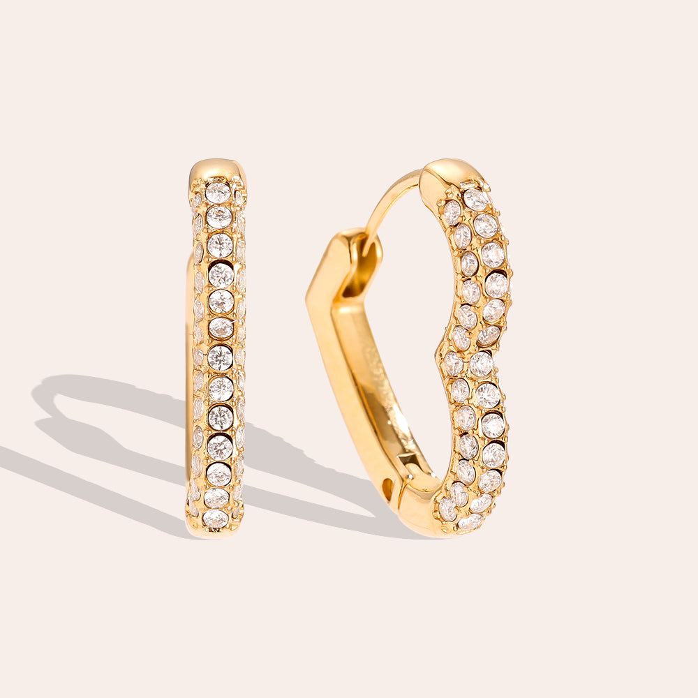 18mm Diamond Heart Hoop Ohrringe 14K vergoldet