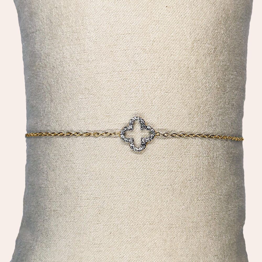 17cm Lucky Leaves Diamond Armband 14K vergoldet