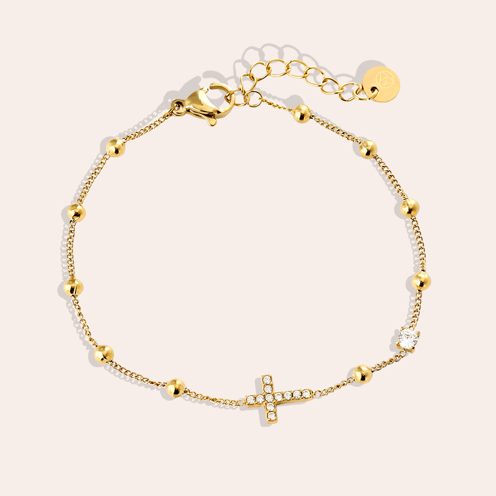 17cm Nice Diamond Cross Armkette 14K vergoldet