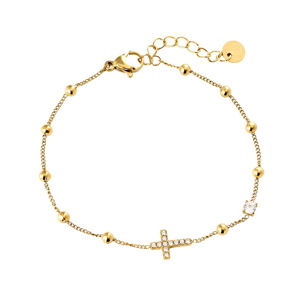 17cm Nice Diamond Cross Armkette 14K vergoldet