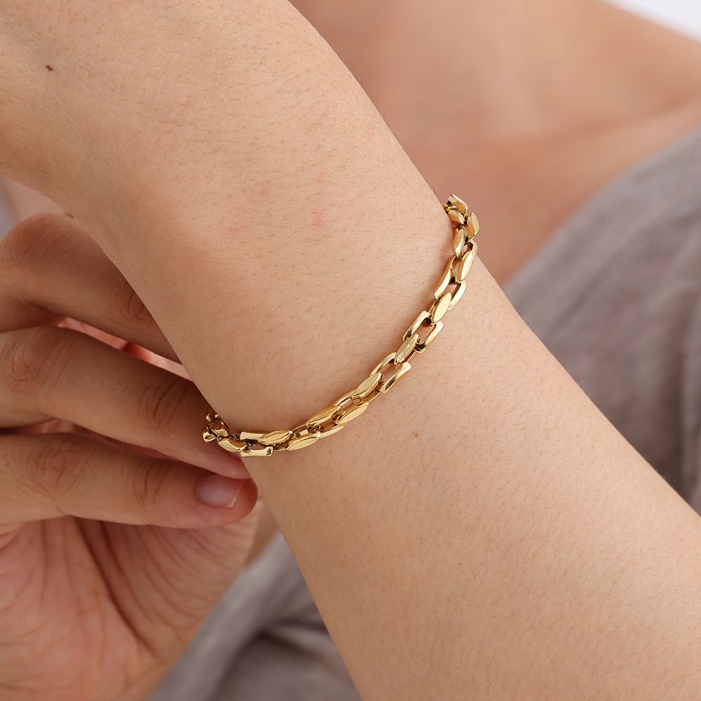 16cm Linked Chain Armkette 14K vergoldet