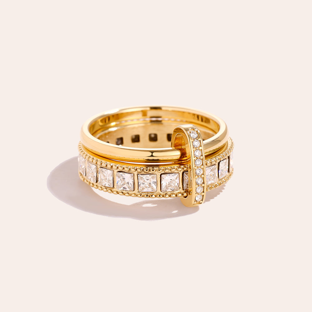Cube Diamond Ring With Lock Ring 14K vergoldet