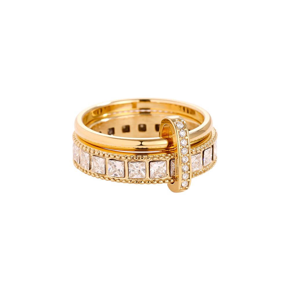 Cube Diamond Ring With Lock Ring 14K vergoldet