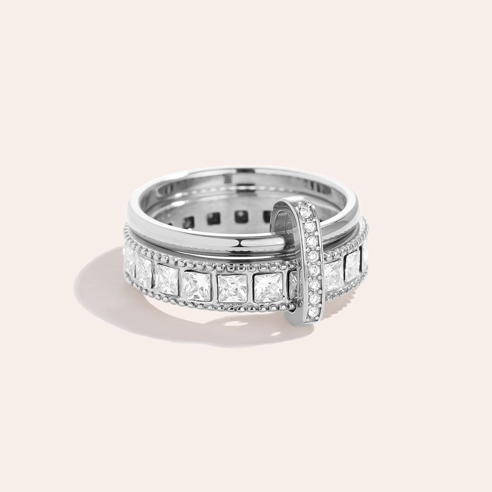 Cube Diamond Ring With Lock Ring 14K vergoldet