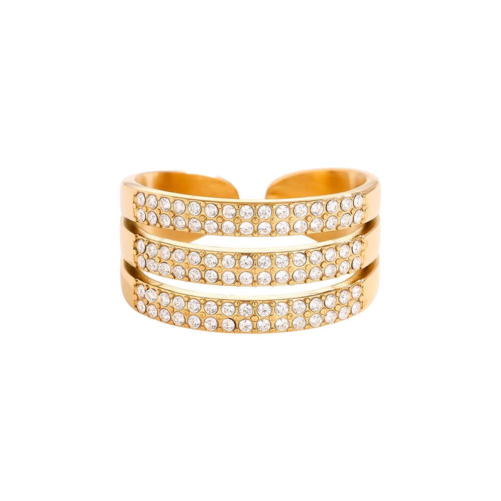 Three Diamond Layer Ring 14K vergoldet