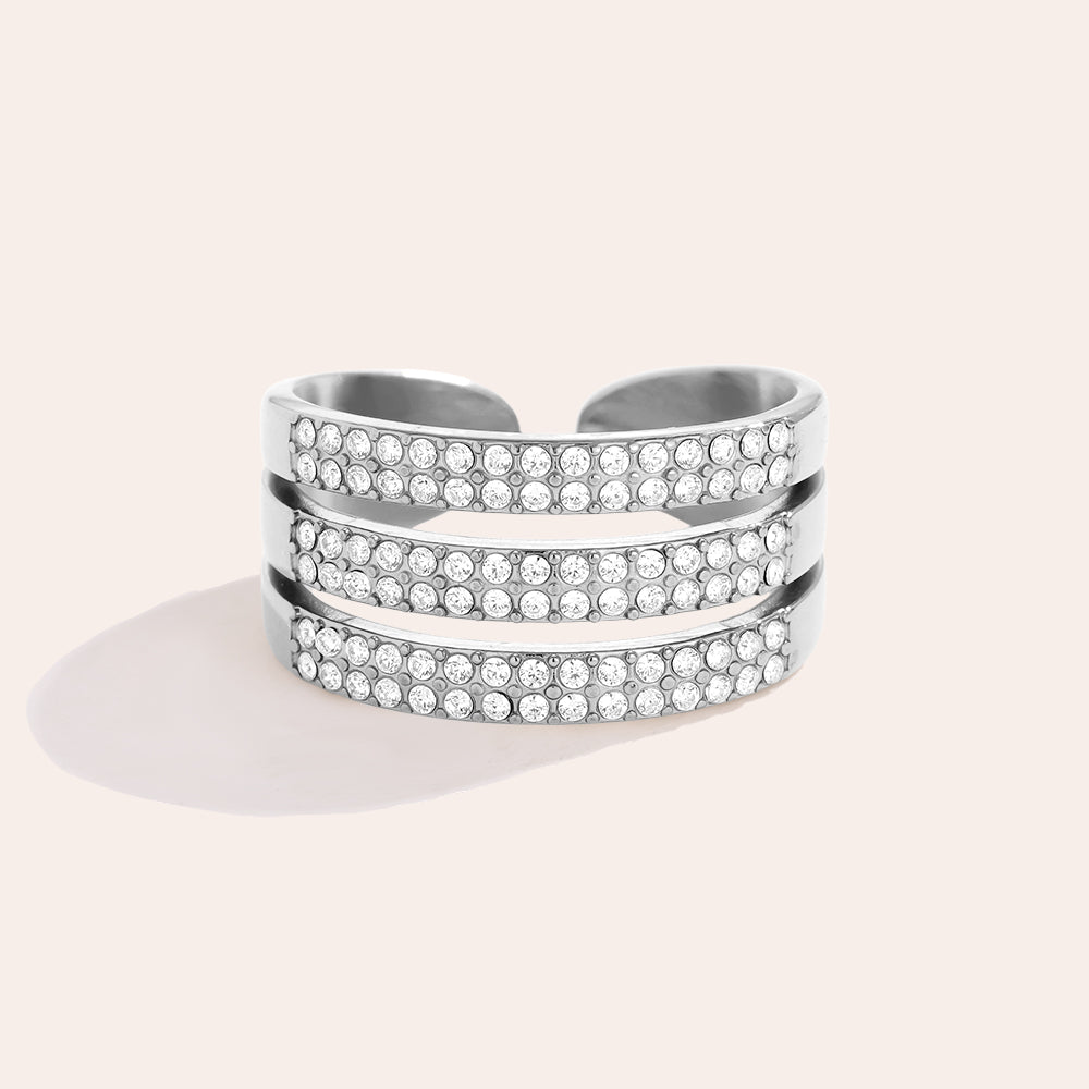 Three Diamond Layer Ring 14K vergoldet