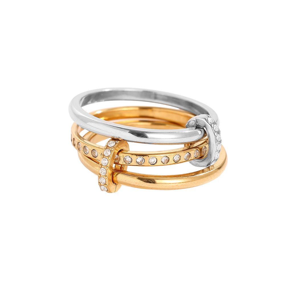 Three Layer Gold And Silver Diamond Ring With Lock 14K vergoldet