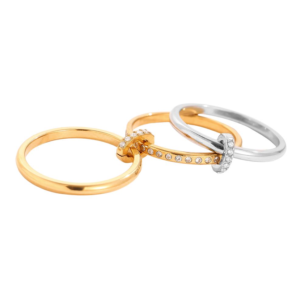 Three Layer Gold And Silver Diamond Ring With Lock 14K vergoldet