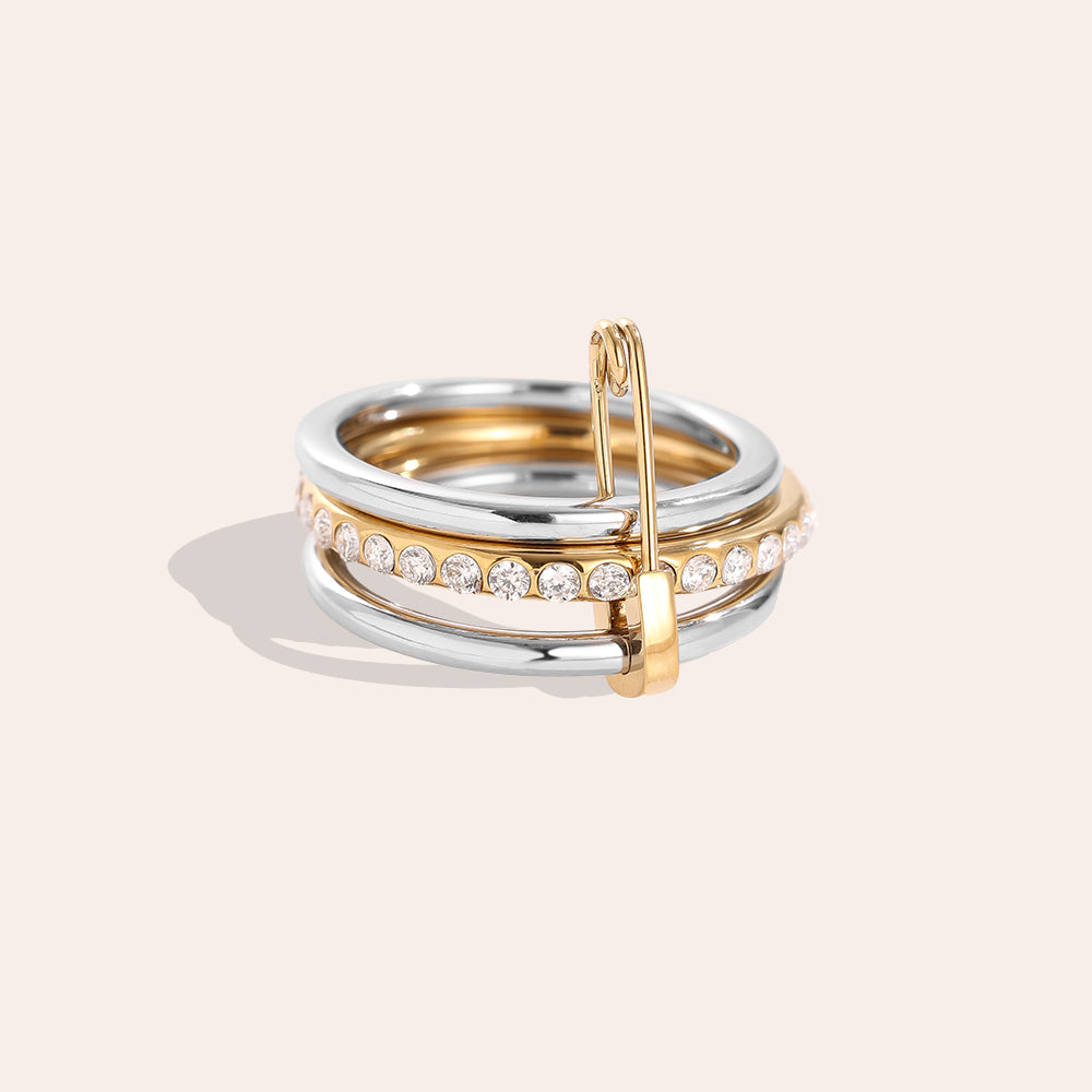 Three Layer Gold And Silver Diamond Ring 14K vergoldet